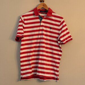 Ralph Lauren Men's Red and White Striped Short Sleeve Polo